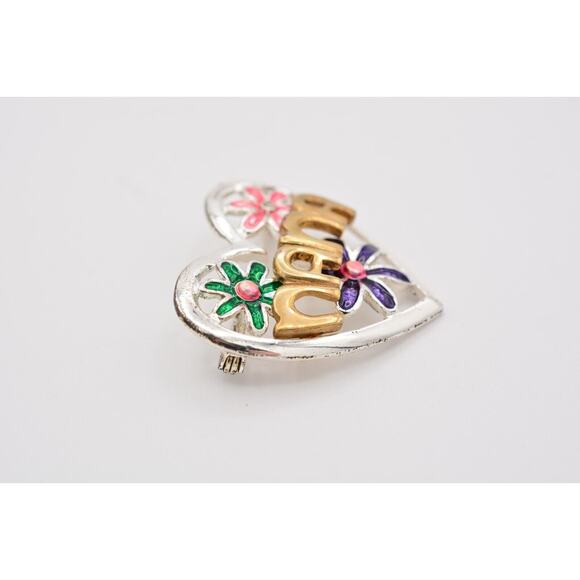 TC Vintage NANA Pin Brooch Floral Heart Grandma Grandmother Enamel Signed BinBA - Picture 10 of 12